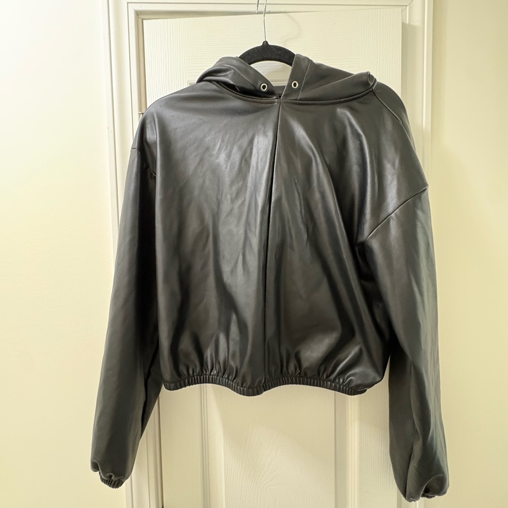 Fabletics Black Faux Leather Hoodie